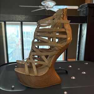 Women's Beige Strappy Wedge Sandals